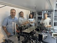 In the lab (left to right) with their setup: Professor Onur Tokel, Alperen Saltik, Rana Asgari Sabet, and Mehmet B&uuml;t&uuml;n.