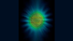 The &ldquo;shape&rdquo; (expected intensity distribution) of a single photon emitted by an atom on the surface of a silicon nanoparticle.