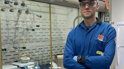 Artiom Skripka in front of a fume hood where the scientists synthesize their nanomaterials. Artiom Skripka in front of a fume hood where the scientists synthesize their nanomaterials.