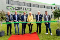 Ribbon-cutting ceremony (L-R): J&uuml;rgen Trittin and Fritz G&uuml;ntzler (Members of the German Bundestag), Robert Vollmers (Excelitas VP), Ursula Haufe (GWG Managing Director), Rolf-Georg K&ouml;hler (Mayor of G&ouml;ttingen), and Konstantin Kuhle (Member of the German Bundestag).