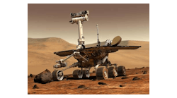 An artist's concept shows a rover on Mars